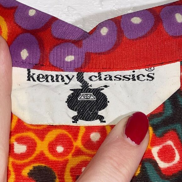Vintage Psychedelic Print Blouse Red Purple Orange 70s Mod Boho Kenny Classics M - Picture 5 of 9